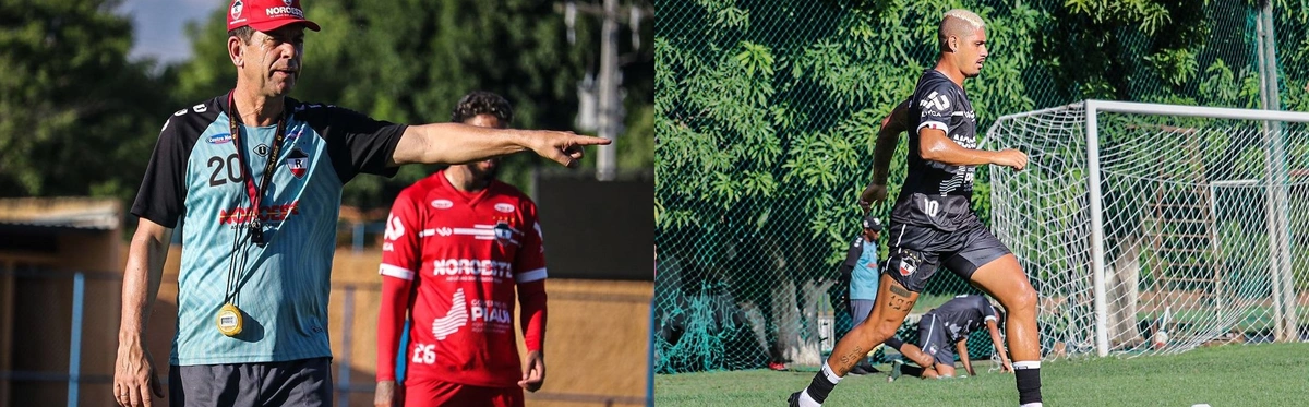 Técnico Fabiano Soares e o atacante Crislan
